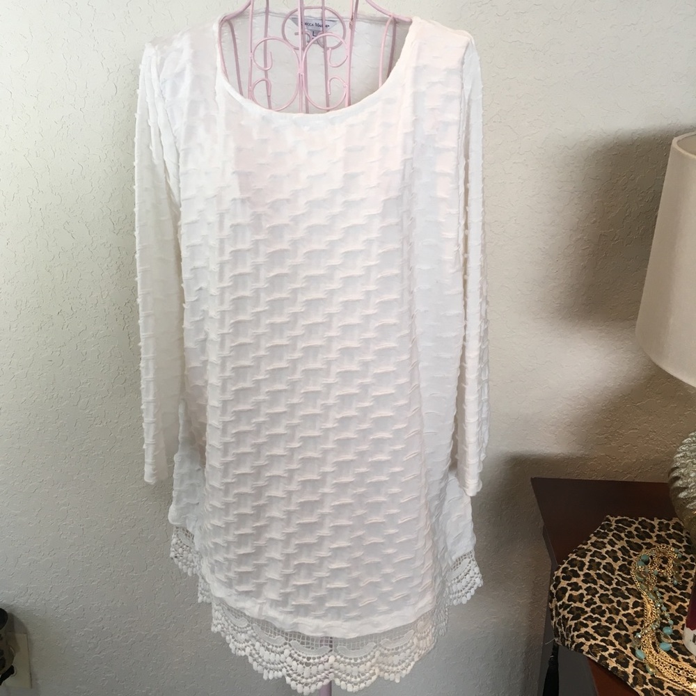 Rebecca Malone White Crochet Bottom Shirt L